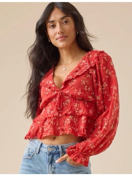 Altar'd State Tops - Altar’d State - Floral Ruffle Blouse